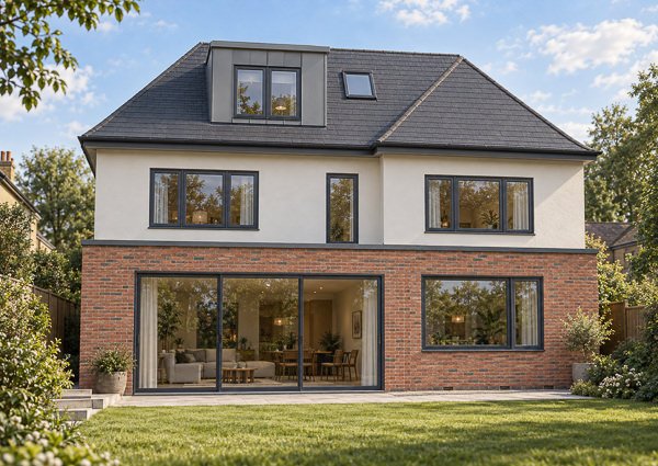 orpington-contemporary-new-build-house Contemporary new-build house in Orpington, BR6, with brick rear elevation and large sliding doors